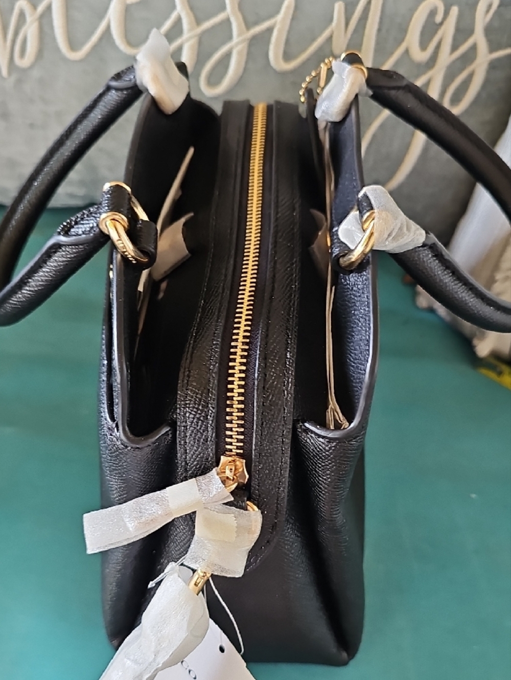 Coach Black Pebbled Leather Satchel with Gold Accents - Picture 8 of 12